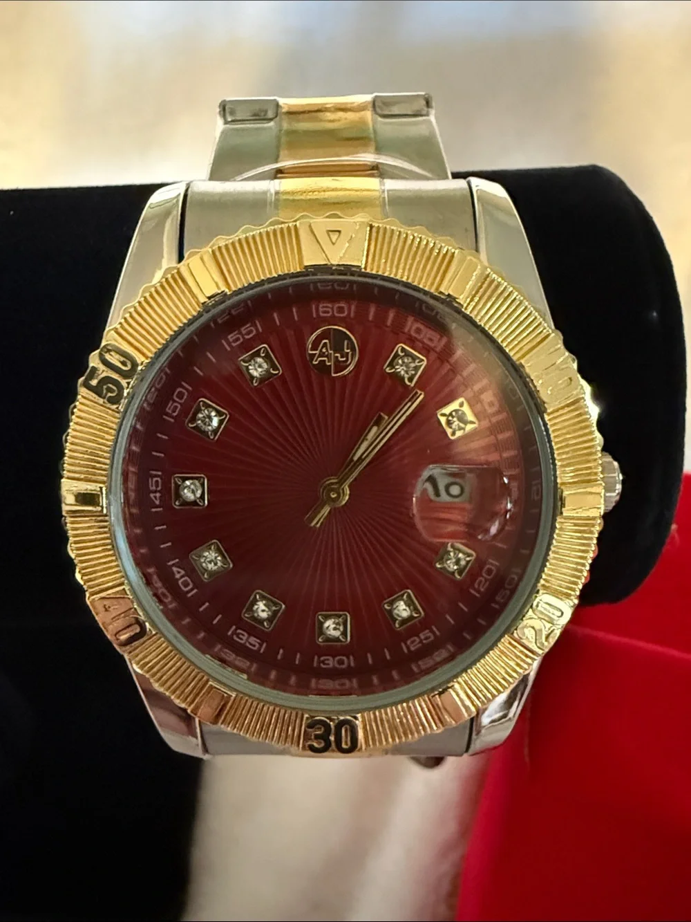 Men’s Two-Tone Gold & Silver Watch with Red Dial